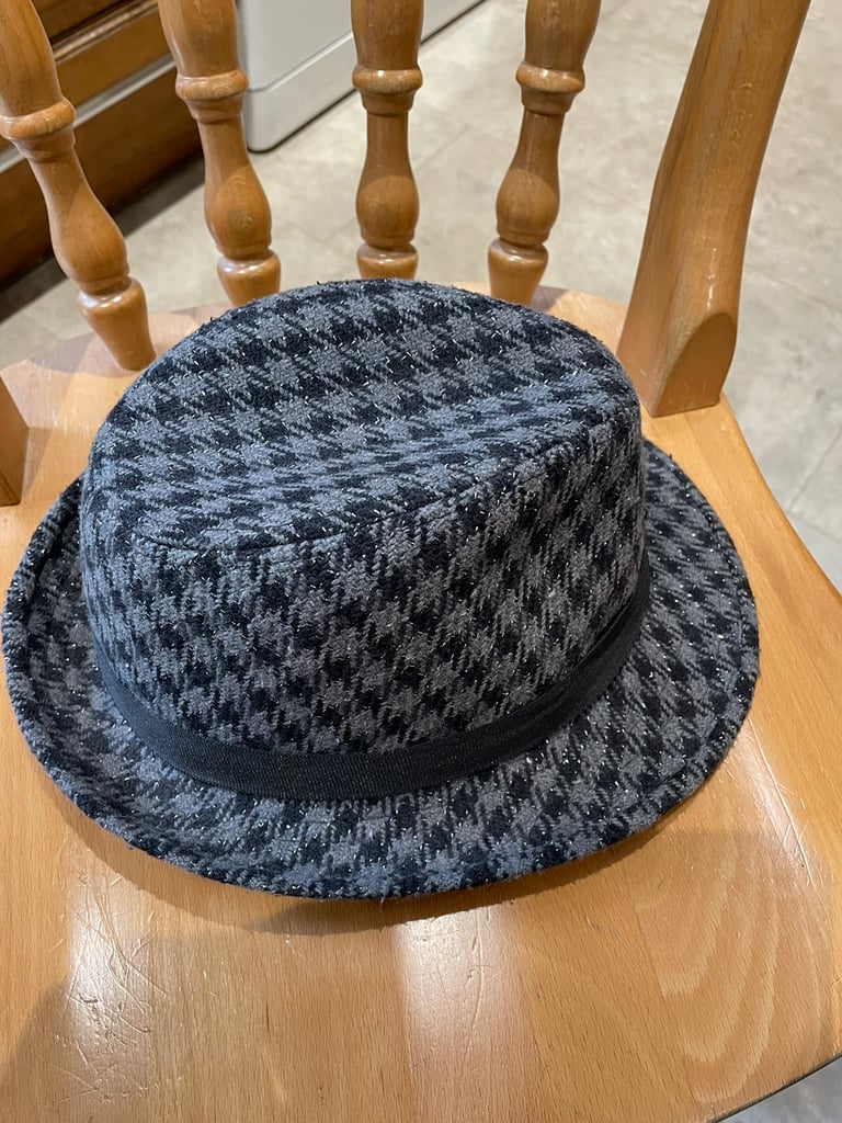 Lovely Black and grey check hat with bit of silver sparkle