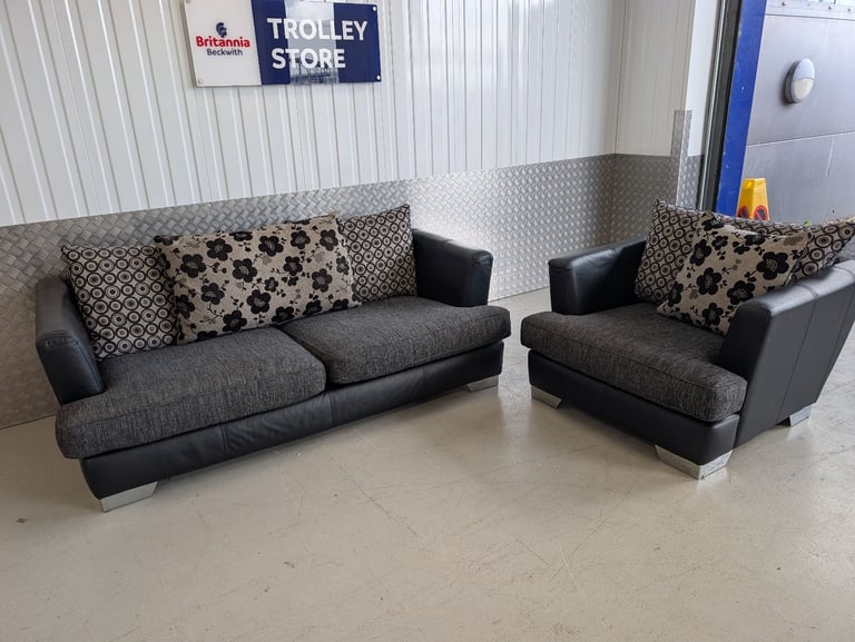 DFS Black/Grey 3 Seater Sofa & Armchair Set  (foam seat cushions) , Good Condition - Delivery Avail
