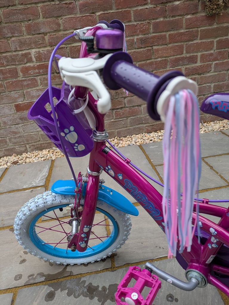 Puppy 14 inch Wheel Pink/Purple Lightweight Girls First Bike & removable stabilizers