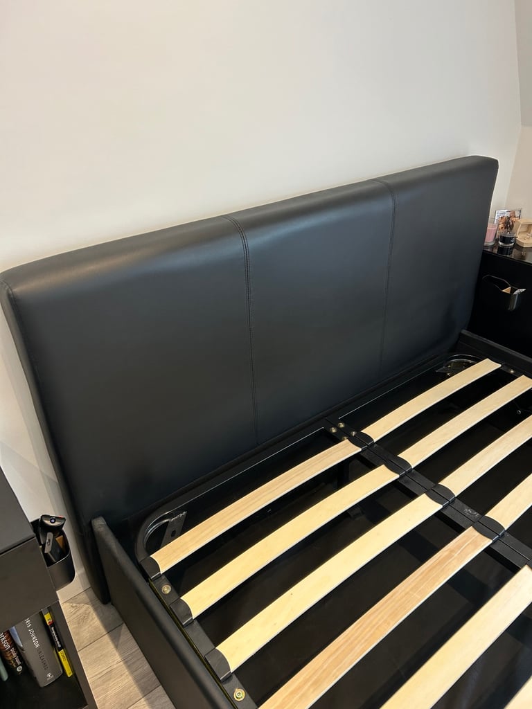 Black Faux Leather Ottoman Double Bed