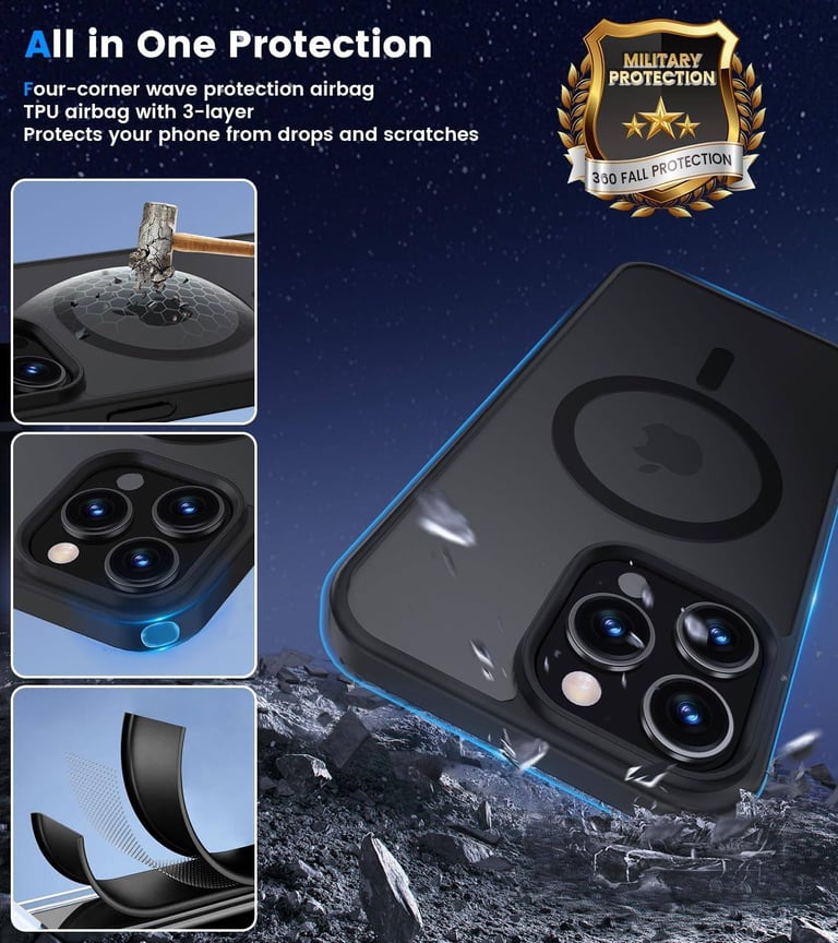 Magnetic Case iPhone 16 Pro Max Compatible with MagSafe, with 2 Screen Protectors + 1 Lens Protector
