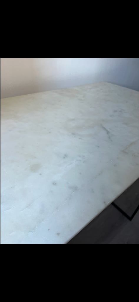 Marble Mid Century Dining Table With Black Iron Legs
