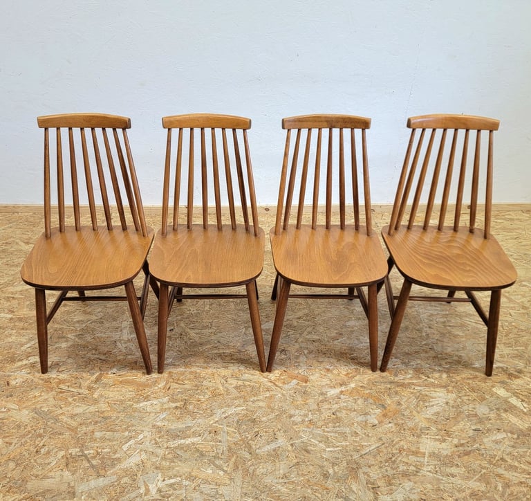 Set 4 x Retro 70s IKEA Tellus Teak Finish Dining Chairs - Mid Century G-Plan Era