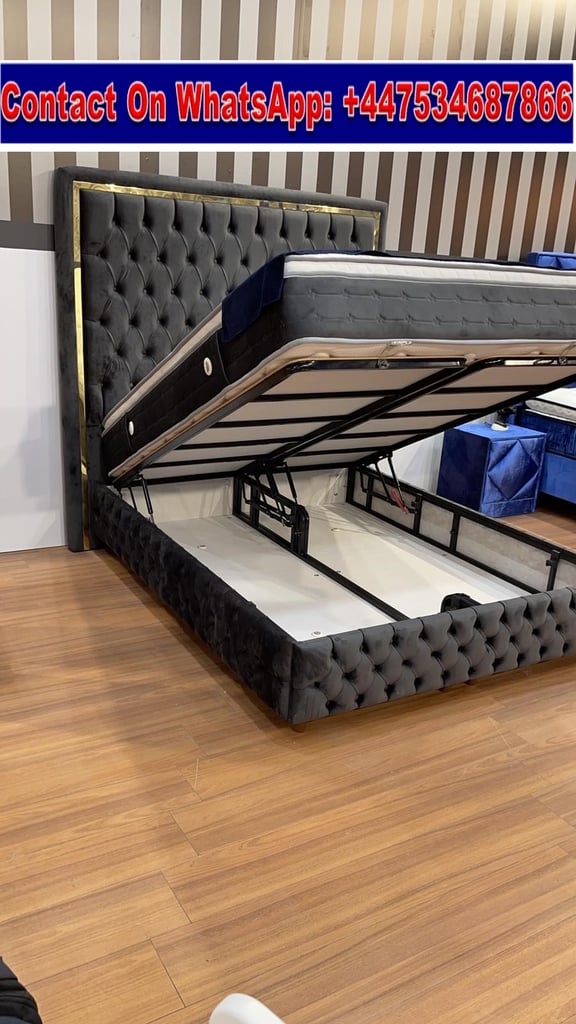 Plush Velvet Double And king Size Enzo Storage Bed Frame in Grey | in