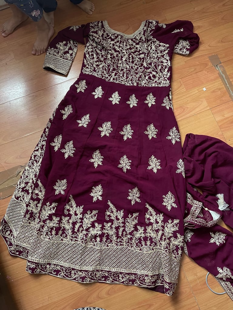 Maroon/Burgundy Gold Heavy Embroidered Anarkali Suit