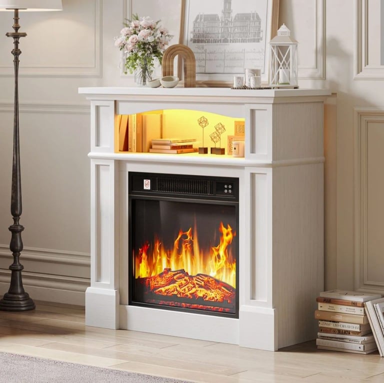 Russel Lark Manor Electric Fireplace with LED Storage Shelf