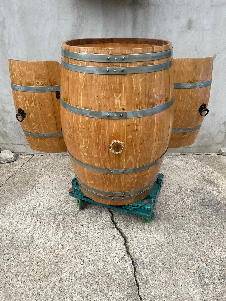 Wine barrel drinks display cabinet 