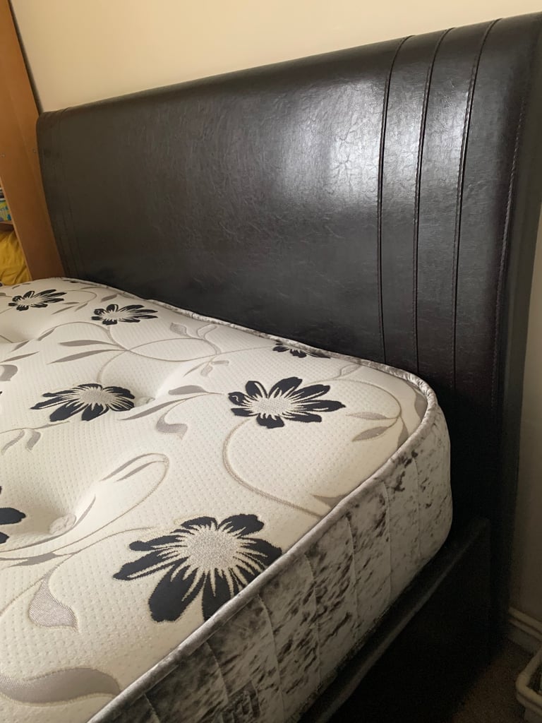 King size Bed Black Leather thick mattress