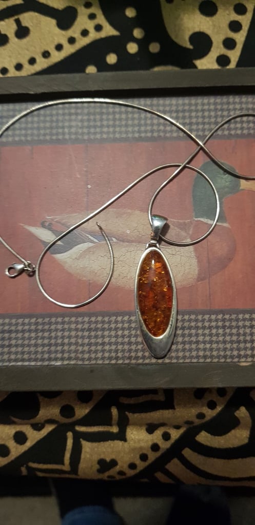 image for Real amber necklace .925 silver.