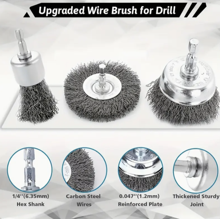 image for 3 piece wire brush drill attachments