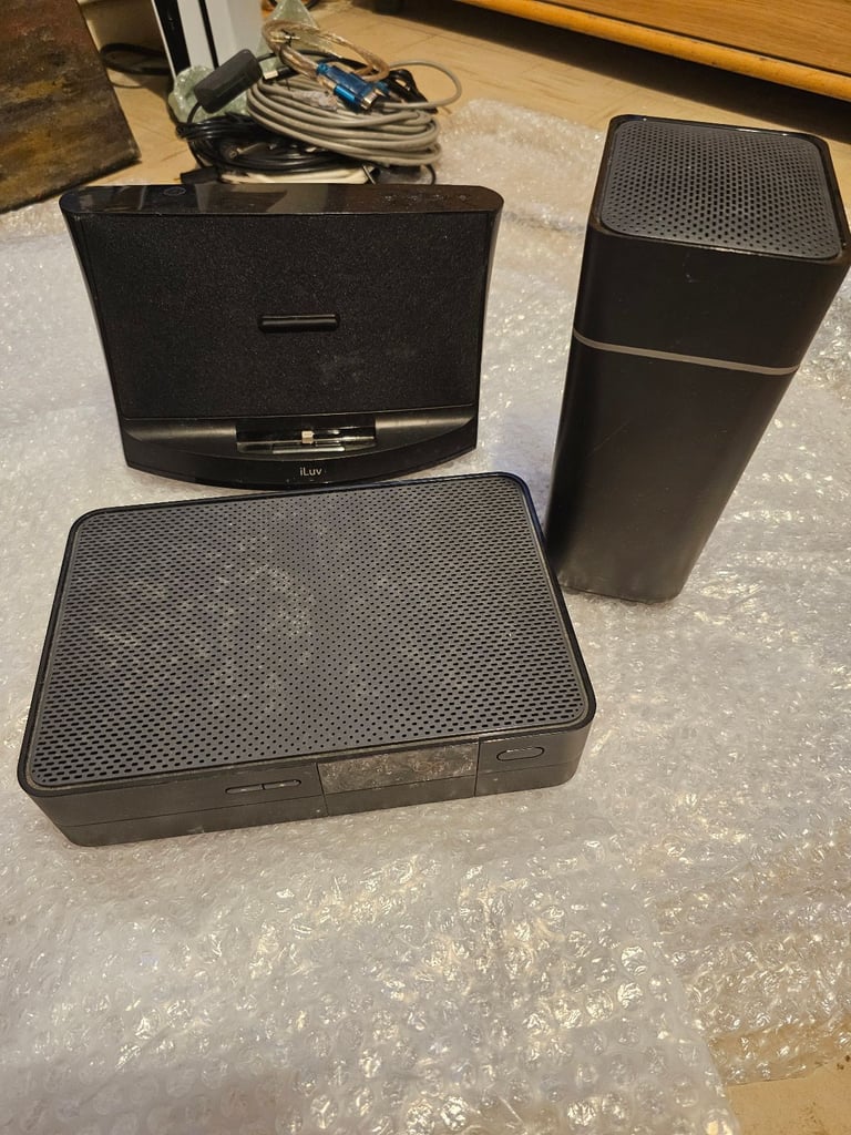 Virgin media Hub 4 and the latest TV BOX. Also a ipod speaker player