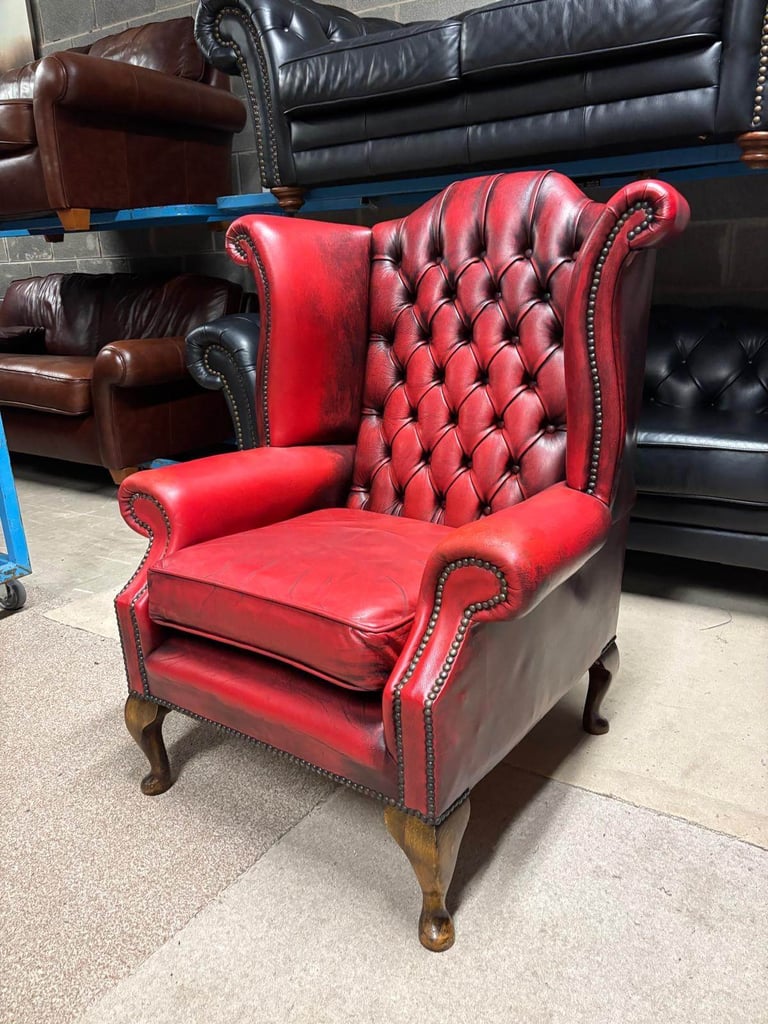 image for Oxblood Leather CHESTERFIELD Wingback Chair 