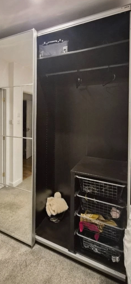 LARGE IKEA PAX Black Wardrobe, 2 Hang Rail, 3 Shelf & 8 drawers, 200x236 FREE DELIVERY 080