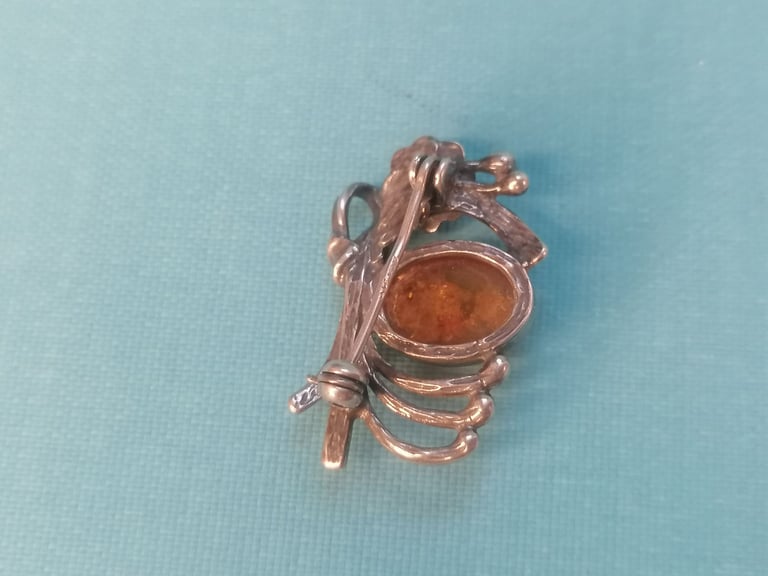 A Lovely Vintage Silver  with Baltic see Amber stone Brooch.  