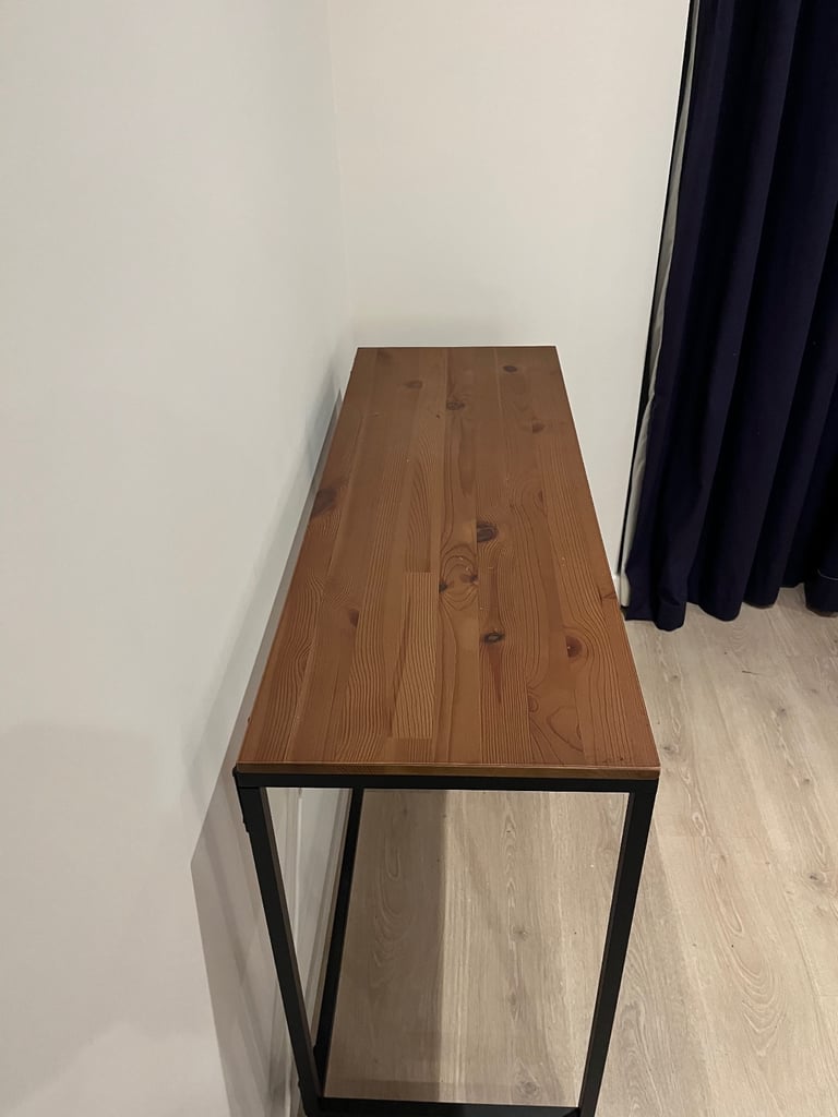 Industrial-Style Desk / Console Table – Solid Wood & Black Metal Frame