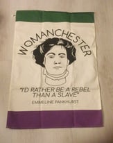 Womanchester Suffragette Pankhurst Woman’s rights Tea Towel 100% cotton unused 