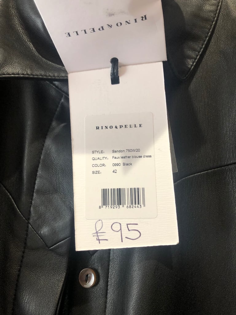 image for Designer Reno Pelle faux leather coat dress size 14