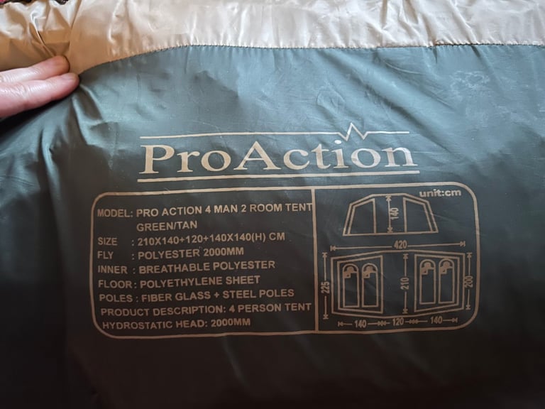Pro Action 4 man 2 room tent (green/tan)