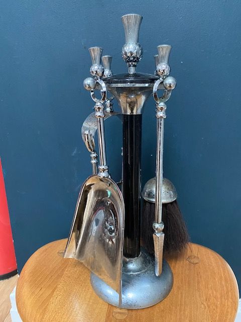 image for VINTAGE FIRESIDE COMPANION SET, 1950S, SCOTTISH, HEARTH, POKER TONGS, CHROME