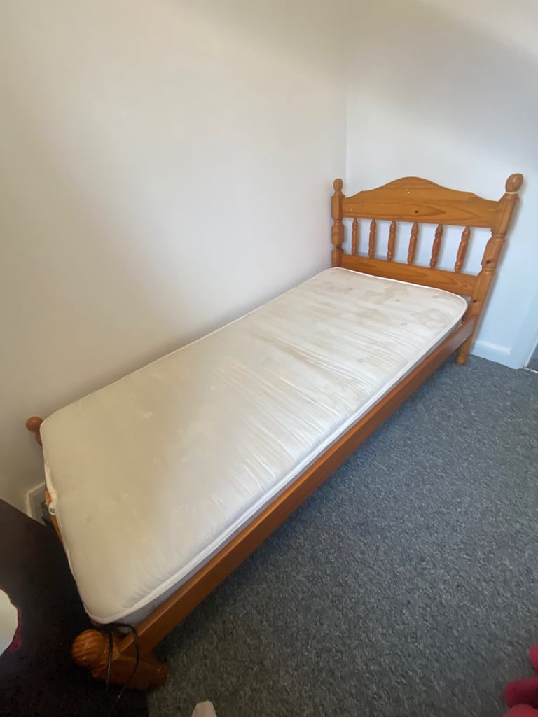 image for Single Wooden Bed Frame with Mattress