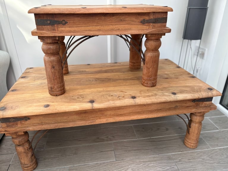 Two Indian Mahogany Solid Wood Coffee Tables 
