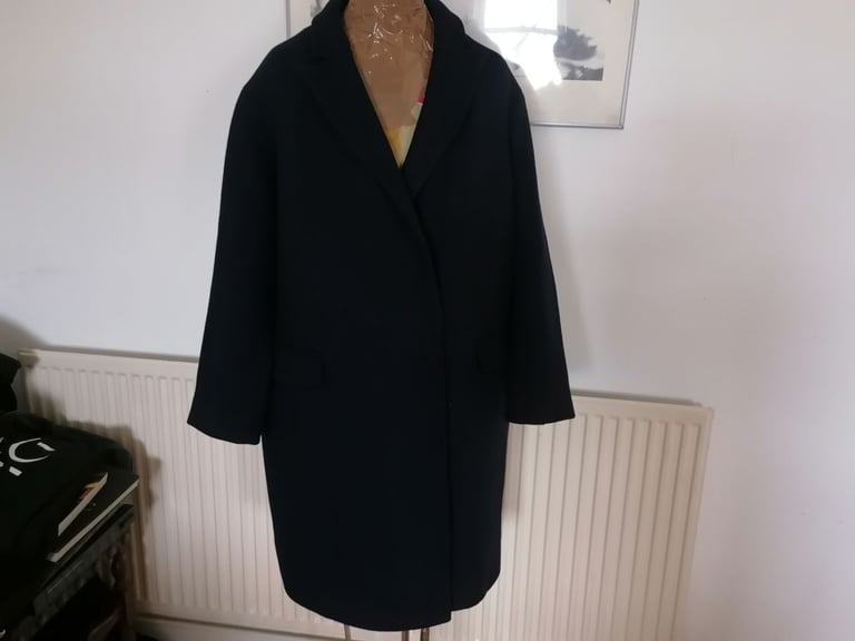 Vintage 00's AUTOGRAPH Ladies Smart Navy Wool Winter Coat. VGC. Size : UK 16