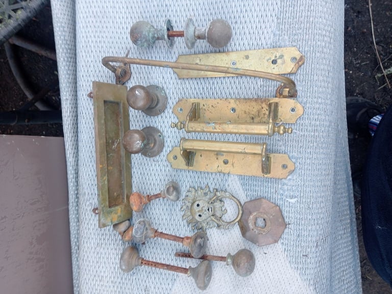Vintage brass door furniture knocker letterbox handles