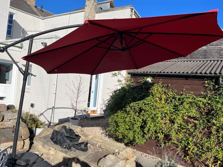 image for Large garden parasol with base weights and cover