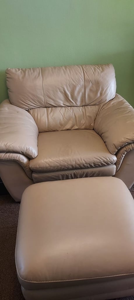 image for Leather armchair and foot rest