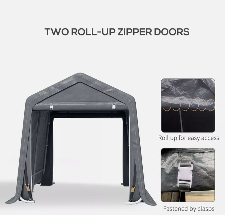 Outdoor storage tent, bike shed with zipper doors 9ft X 7.5ft