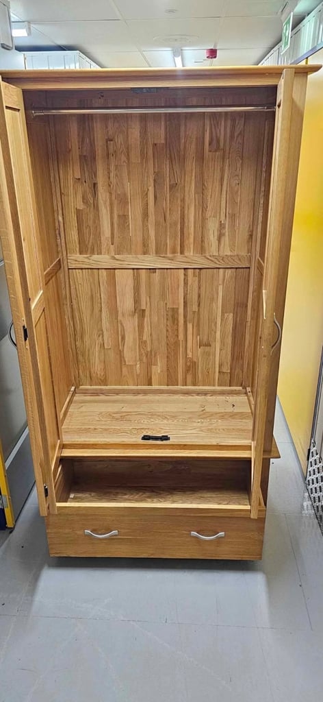Solid oak ladies and gents 2x wardrobe Devon range from Oak World excellent condition
