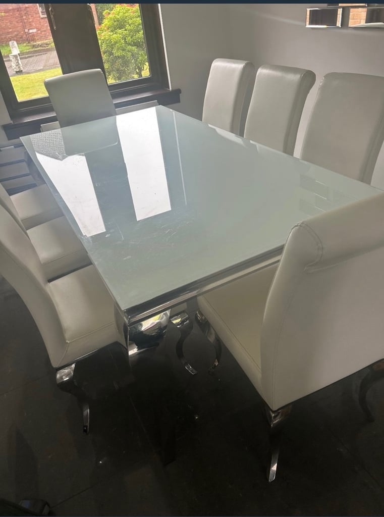 8 Seater White Glass Dining Table 