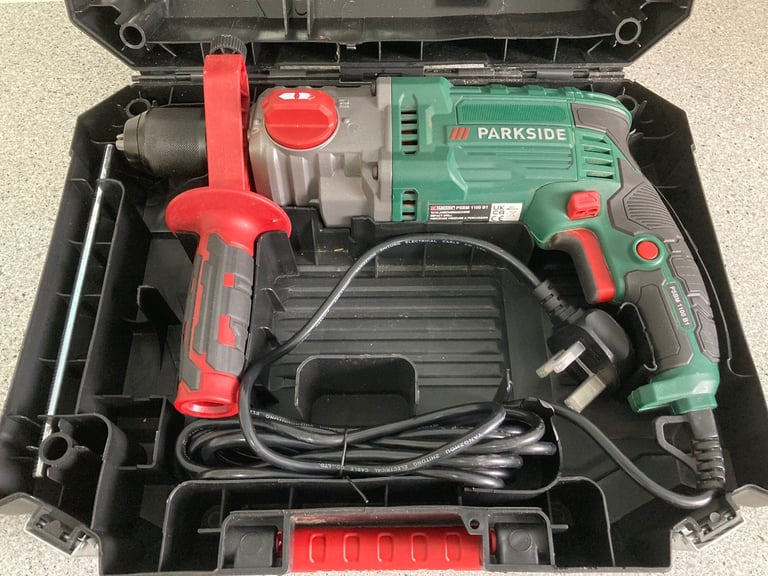 Parkside 2 speed electric Hammer Drill PSBM 1100 B1 with 2x Stanley Fatmax 16mm masonry drill bits 