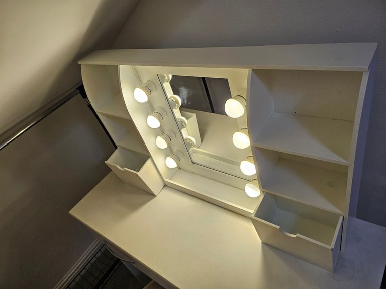 White Dressing Table with Mirror and Stool
