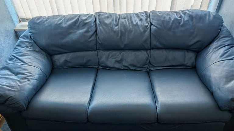 image for Navy blue leather sofa (free)