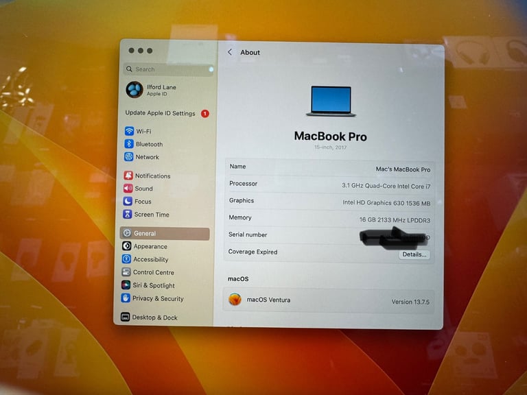 MacBook Pro i7 16GB Ram 512GB SSD 15"