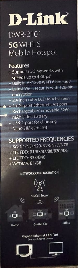 D-Link DWR-2101 5G Mobile Portable Hotspot Router Wi-Fi Battery Touch Screen NEW