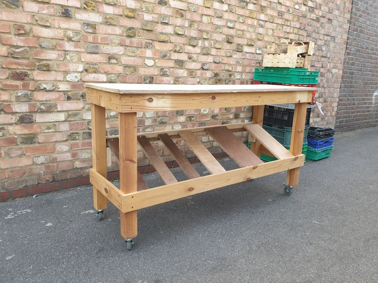 Shop Market Wooden Workbench Fruit Vegetables Trolley Display Unit Counter Top bar CARBOOT STAND