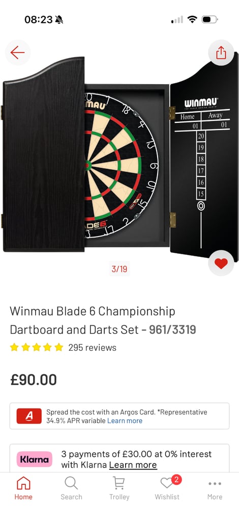 Windau Blade 6 Championship Dart Board, cabinet and darts set