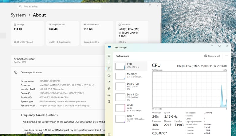 Dell Core i5 PC Complete setup 16GB DDR4 RAM 256GB Nvme 1TB HDD WIN 11 pro Desktop 20" led Monitor