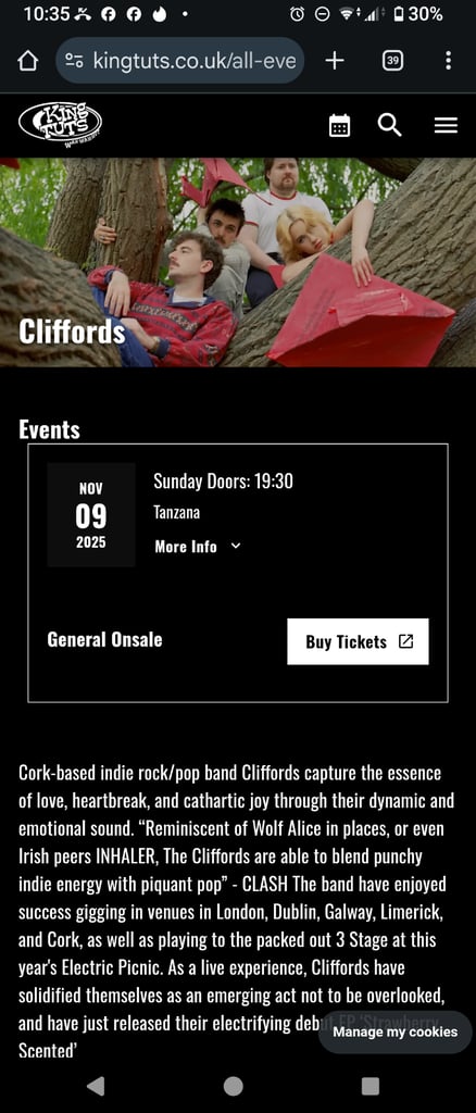 Cliffords TONIGHT two free tickets