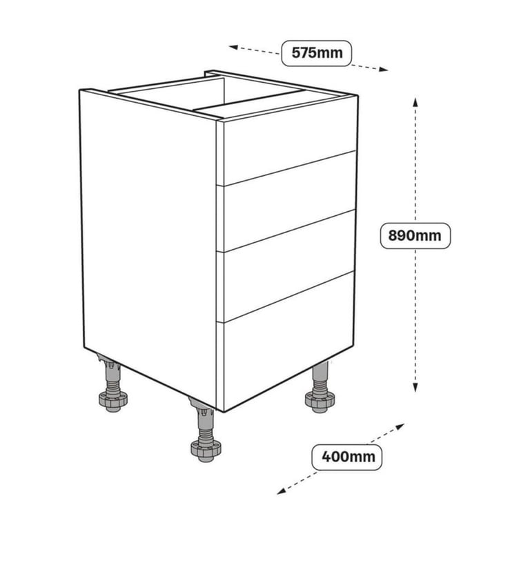 Howdens Greenwich white slab drawer unit with fronts predrilled