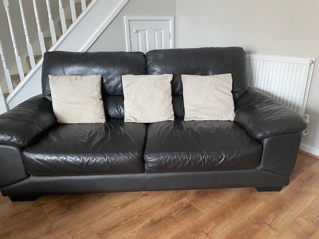 image for Dark Brown Leather 3 Piece Suite