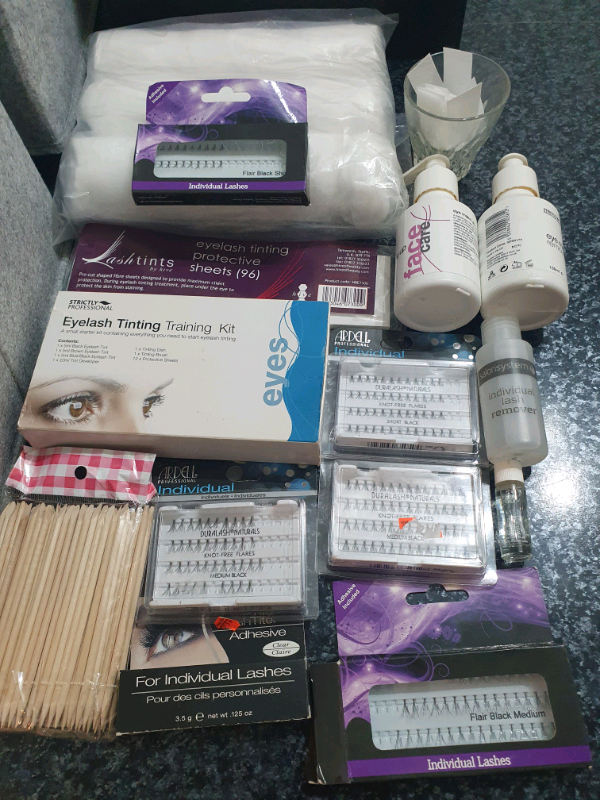 Eye tinting kit, lashes, glue, make up removers,