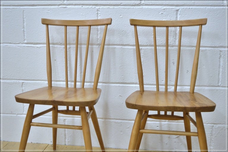 Ercol chair x 2 kitchen dining solid elm & beech blue label vintage