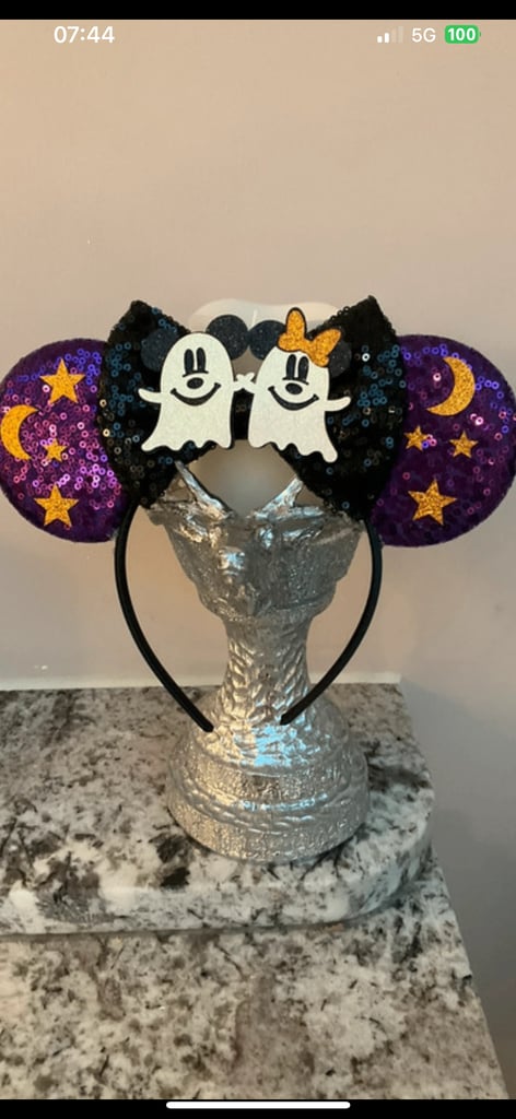 image for Disney Halloween 🎃 Purple Sequin Ghost Ears with Black Bow