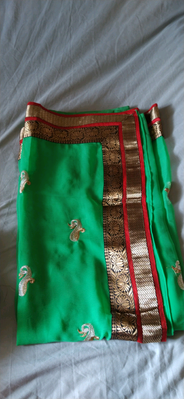 image for Brand New Green and Gold work Saree 