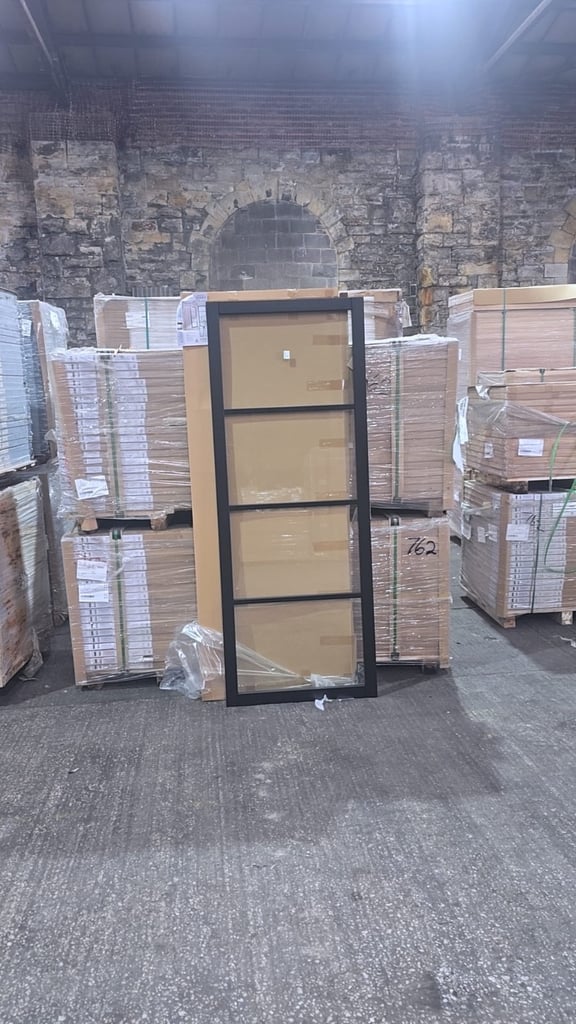 Black Slimline Glazed 4 Panel Internal Doors