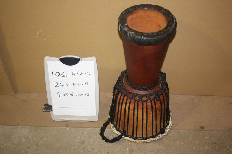 African Wooden Djembe Drum 10.1/2in Head x 24in High ~ Weight 4906 Grams ~ £75 ono