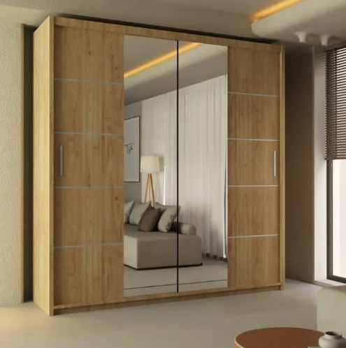 Brand New - Lisbon Mirror Sliding Door Wardrobe - Oak - SAME/NEXT DAY DELIVERY